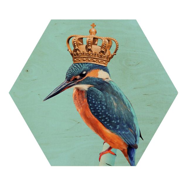Hexagon Bild Holz - Jonas Loose - Eisvogel mit Krone
