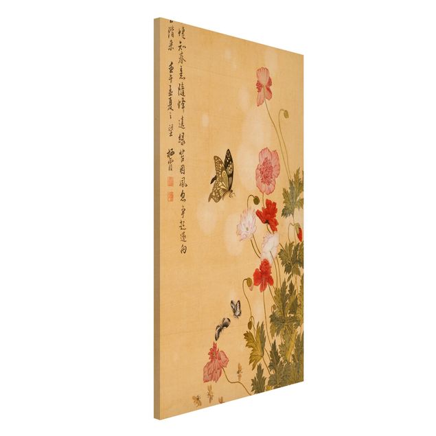 Magnettafeln Blumen Yuanyu Ma - Mohnblumen und Schmetterlinge