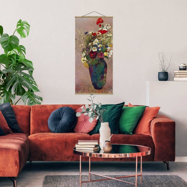 Stoffbild mit Posterleisten - Odilon Redon - Blumenvase mit Mohn - Hochformat 1:2