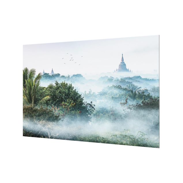 Spritzschutz Küche Morgennebel über dem Dschungel von Bagan