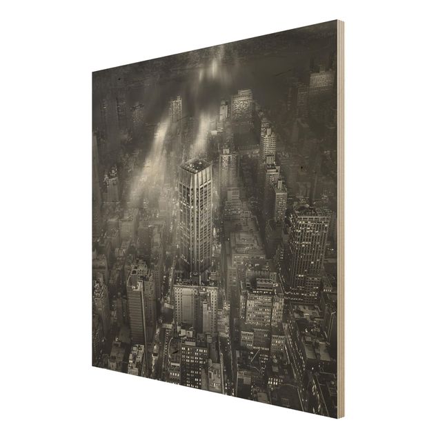 Holzbild - Sonnenlicht über New York City - Quadrat 1:1