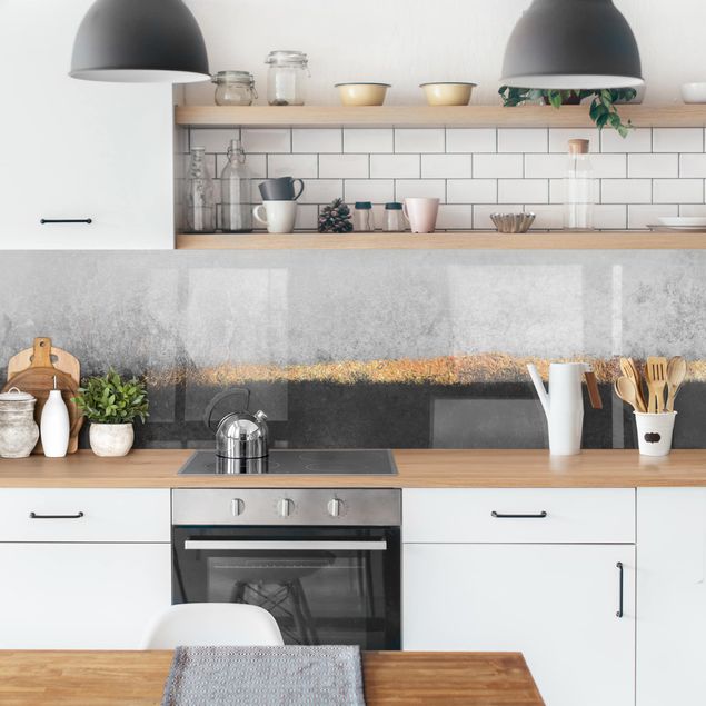 Küchenrückwand - Abstrakter Goldener Horizont Schwarz Weiß