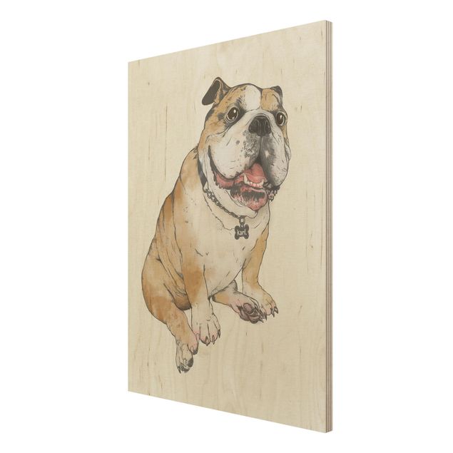 Bilder auf Holz Illustration Hund Bulldogge Malerei