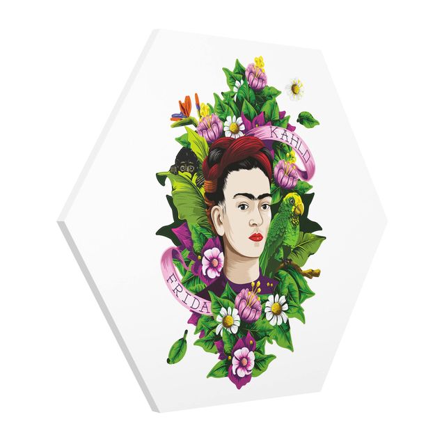 Hexagon Bild Forex - Frida Kahlo - Frida, Äffchen und Papagei