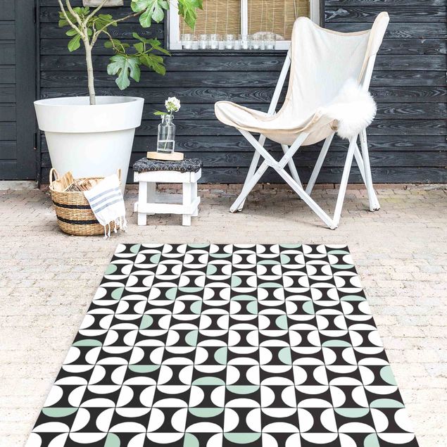 Teppich modern Geometrische Fliesenbögen Mintgrün mit Bordüre