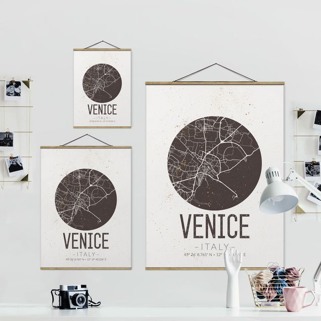Stoffbild mit Posterleisten - Stadtplan Venice - Retro - Hochformat 3:4