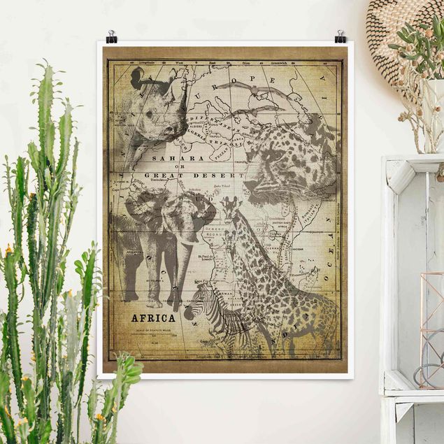 Riesenposter XXL Vintage Collage - Africa Wildlife