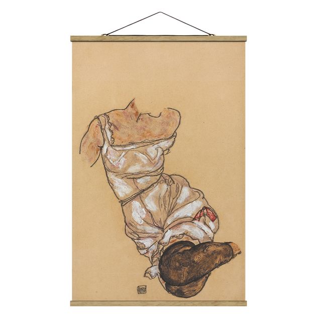 Stoffbild mit Posterleisten - Egon Schiele - Weiblicher Torso in Unterwäsche - Hochformat 2:3