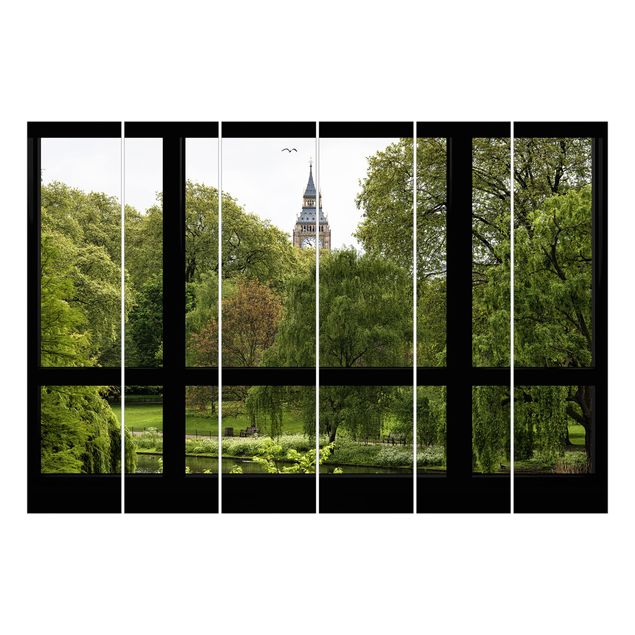 Schiebegardinen Set - Fensterblick über St. James Park auf Big Ben - Flächenvorhänge