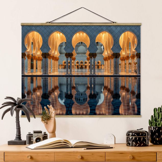 Stoffbild mit Posterleisten - Reflexionen in der Moschee - Querformat 4:3