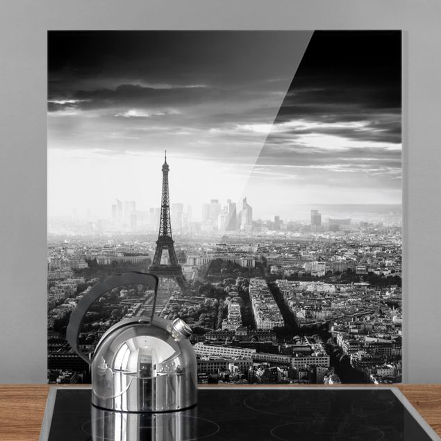 Küchenspritzschutz Der Eiffelturm von Oben schwarz-weiß
