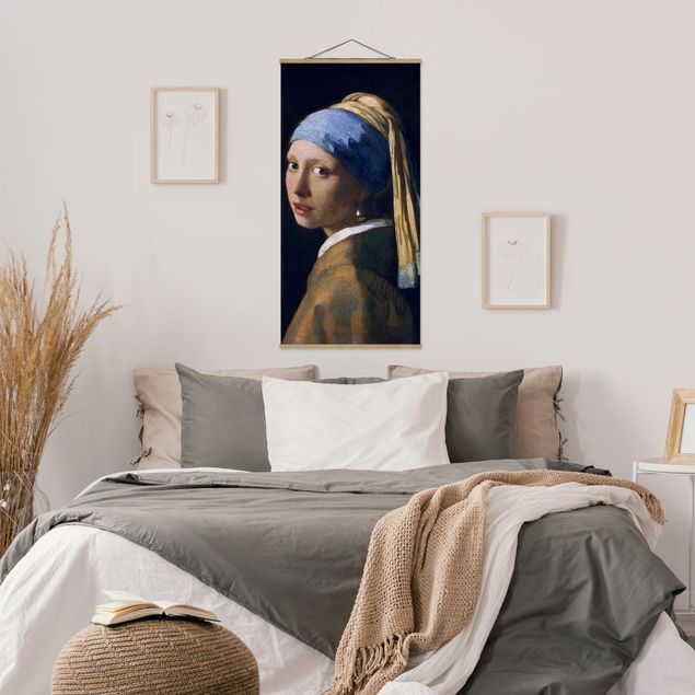 Stoffbilder mit Posterleisten Jan Vermeer van Delft - Das Mädchen mit dem Perlenohrgehänge