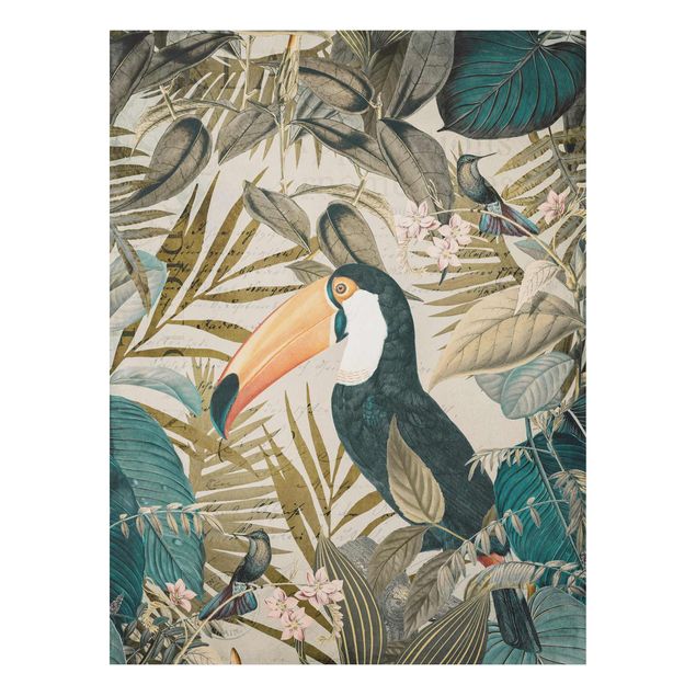Foto auf Hartschaumplatte Vintage Collage - Tukan im Dschungel