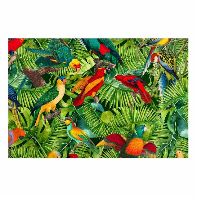 Magnettafel mit Motiv Bunte Collage - Papageien im Dschungel