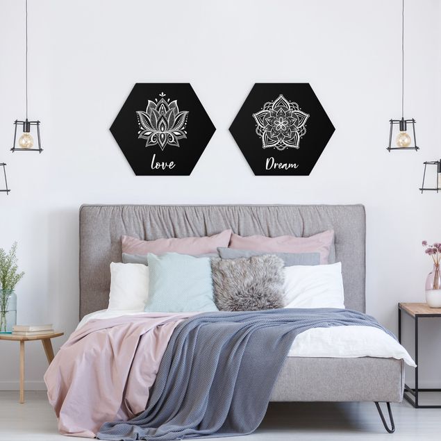 Hexagon Bild Forex 2-teilig - Mandala Dream Love Set Schwarz