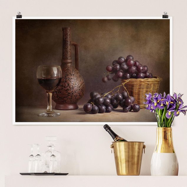 Poster - Stillleben mit Weintrauben - Querformat 2:3