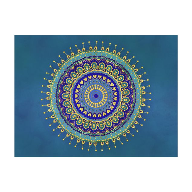 Teppich blau Mandala Blau Gold