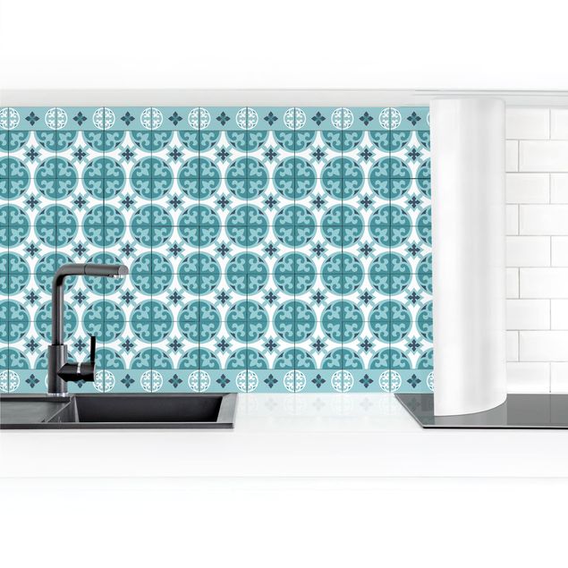 Küchenrückwand selbstklebend Geometrischer Fliesenmix Kreise Türkis