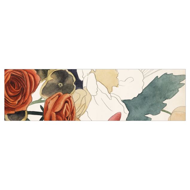 Motiv Küchenrückwand Zeichnung Blumenbouquet in Rot und Sepia II