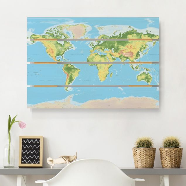 Weltkarte Bild Holz Physische Weltkarte