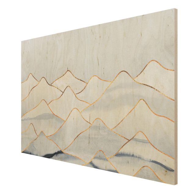 Holzbilder Muster Aquarell Berge Weiß Gold