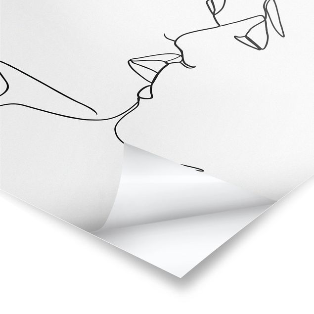 Poster - Line Art Kuss Gesichter Schwarz Weiß - Quadrat 1:1