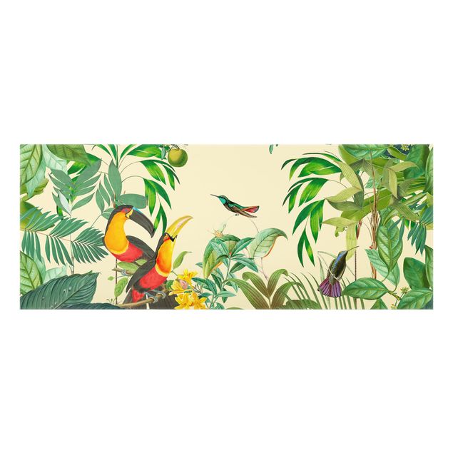 Spritzschutz Küche Vintage Collage - Vögel im Dschungel