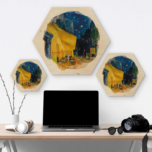 Hexagon Bild Holz - Wasserfarben - Vincent van Gogh - Café-Terrasse in Arles