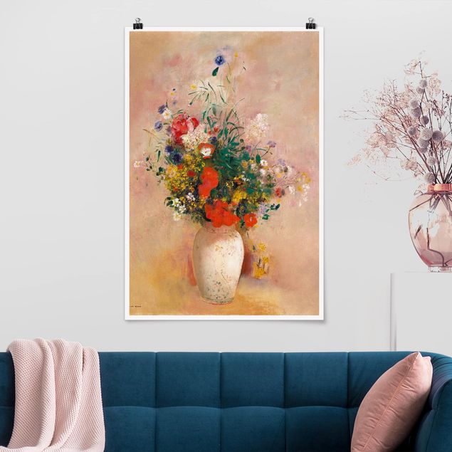 Riesenposter XXL Odilon Redon - Vase mit Blumen (rosenfarbener Hintergrund)