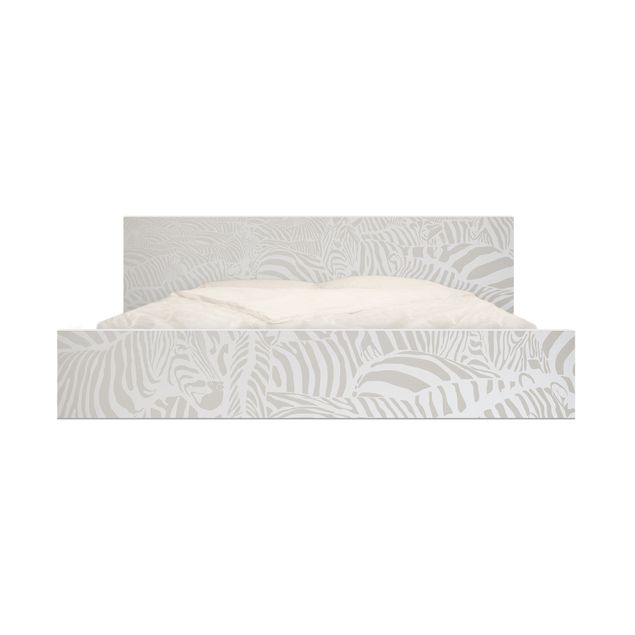 Möbelfolie für IKEA Malm Bett niedrig 160x200cm - Klebefolie No.DS4 Zebrastreifen Hellgrau
