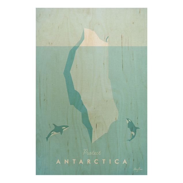 Holzbilder Vintage Reiseposter - Antarktis