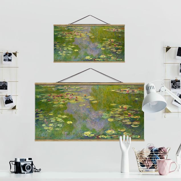 Stoffbild mit Posterleisten - Claude Monet - Grüne Seerosen - Querformat 2:1