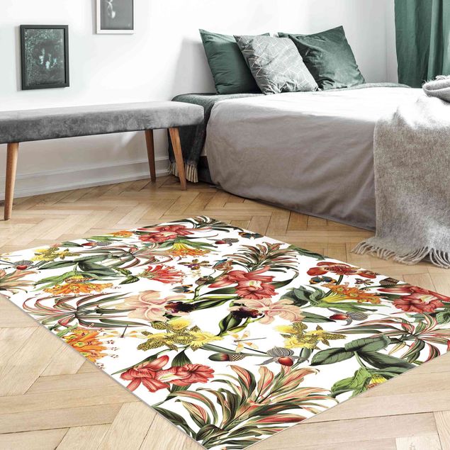 Moderner Teppich Tropische Blumen
