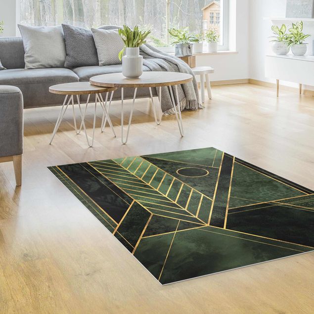 Teppich modern Geometrische Formen Smaragd Gold