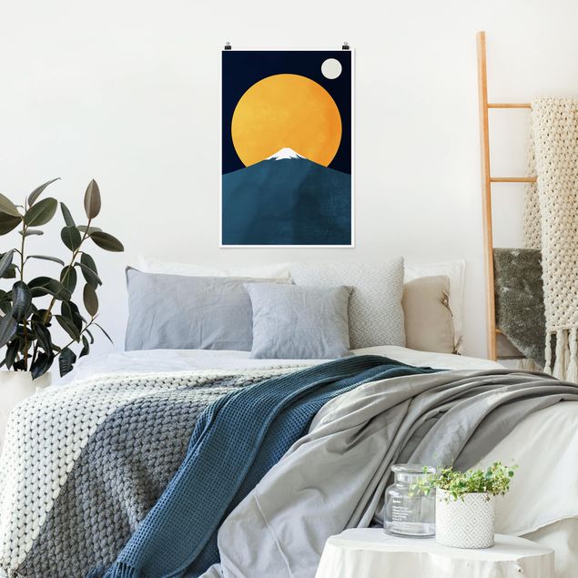 Wand Poster XXL Sonne, Mond und Berge