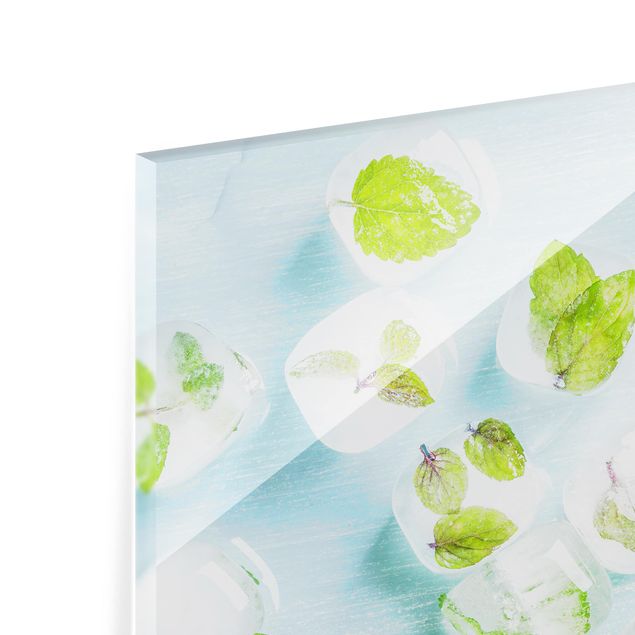Glas Spritzschutz - Eiswürfel mit Minzblättern - Quadrat - 1:1