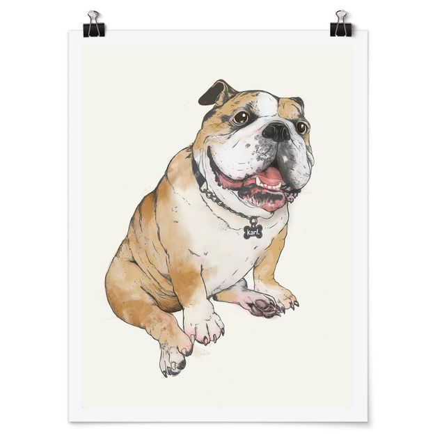 Poster - Illustration Hund Bulldogge Malerei - Hochformat 4:3