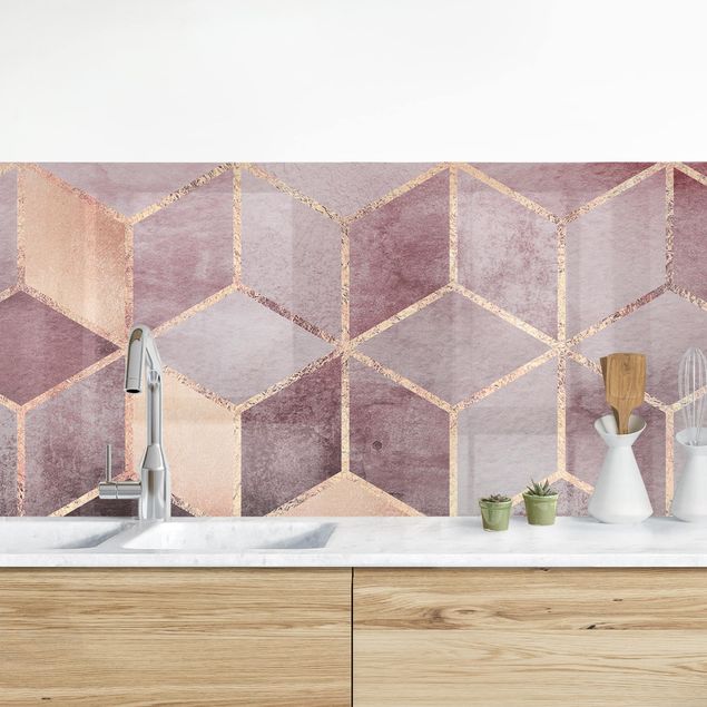 Platte Küchenrückwand Rosa Grau goldene Geometrie