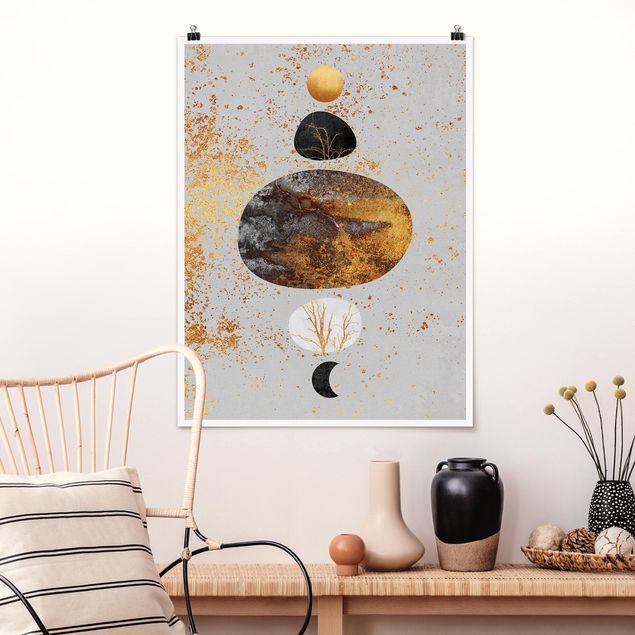 Poster - Sonne und Mond in Goldglanz - Hochformat 4:3