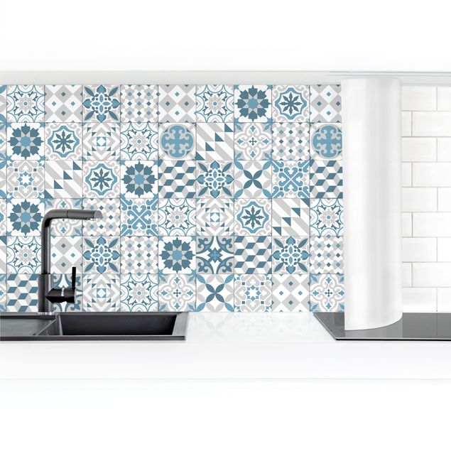 Küchenrückwand selbstklebend Geometrischer Fliesenmix Blaugrau