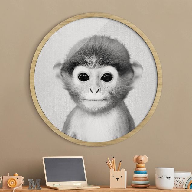 gerahmte Bilder schwarz-weiß Baby Affe Anton Schwarz Weiß