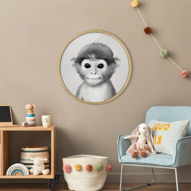 Moderne Bilder mit Rahmen Baby Affe Anton Schwarz Weiß