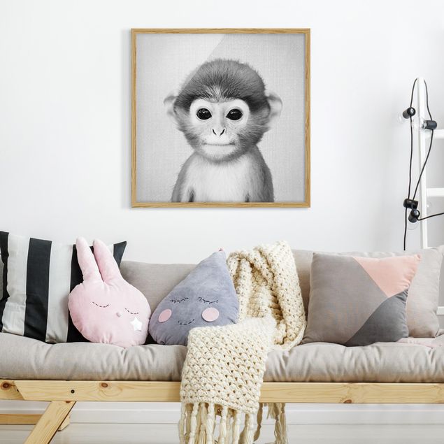 Tiere Bilder mit Rahmen Baby Affe Anton Schwarz Weiß