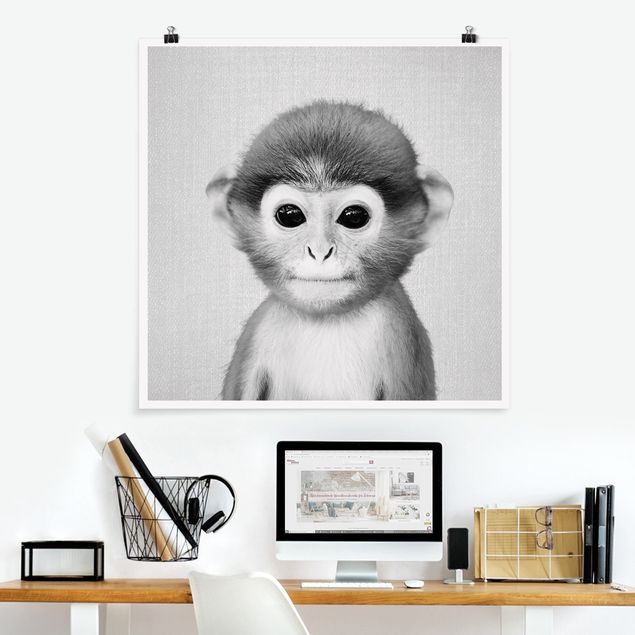 Poster Affen Baby Affe Anton Schwarz Weiß