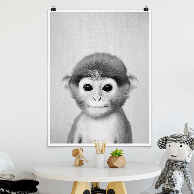 Poster Affen Baby Affe Anton Schwarz Weiß