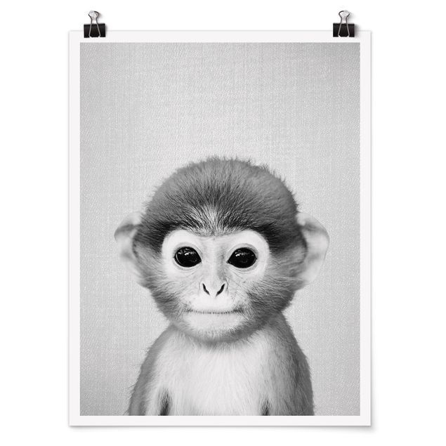 Moderne Poster Baby Affe Anton Schwarz Weiß
