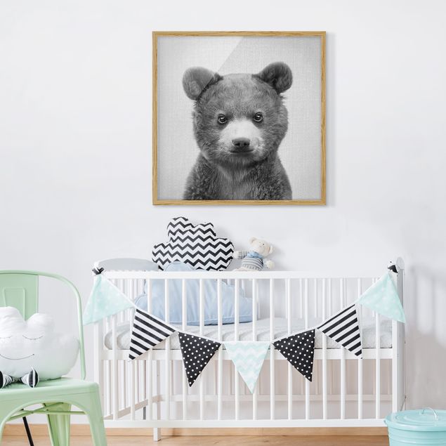 Tiere Bilder mit Rahmen Baby Bär Bruno Schwarz Weiß