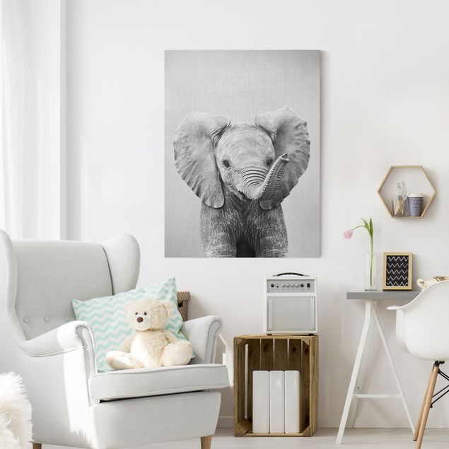 Leinwandbilder schwarz-weiß Baby Elefant Elsa Schwarz Weiß