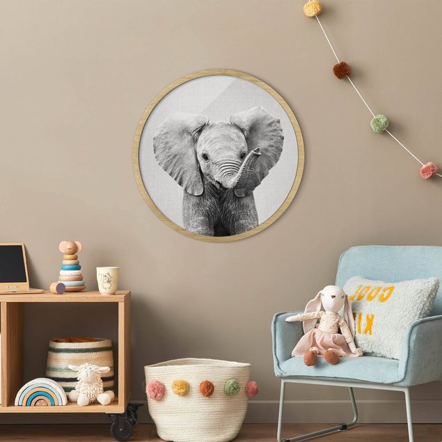 Moderne Bilder mit Rahmen Baby Elefant Elsa Schwarz Weiß