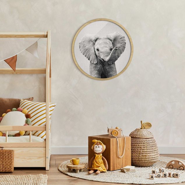 Tiere Bilder mit Rahmen Baby Elefant Elsa Schwarz Weiß